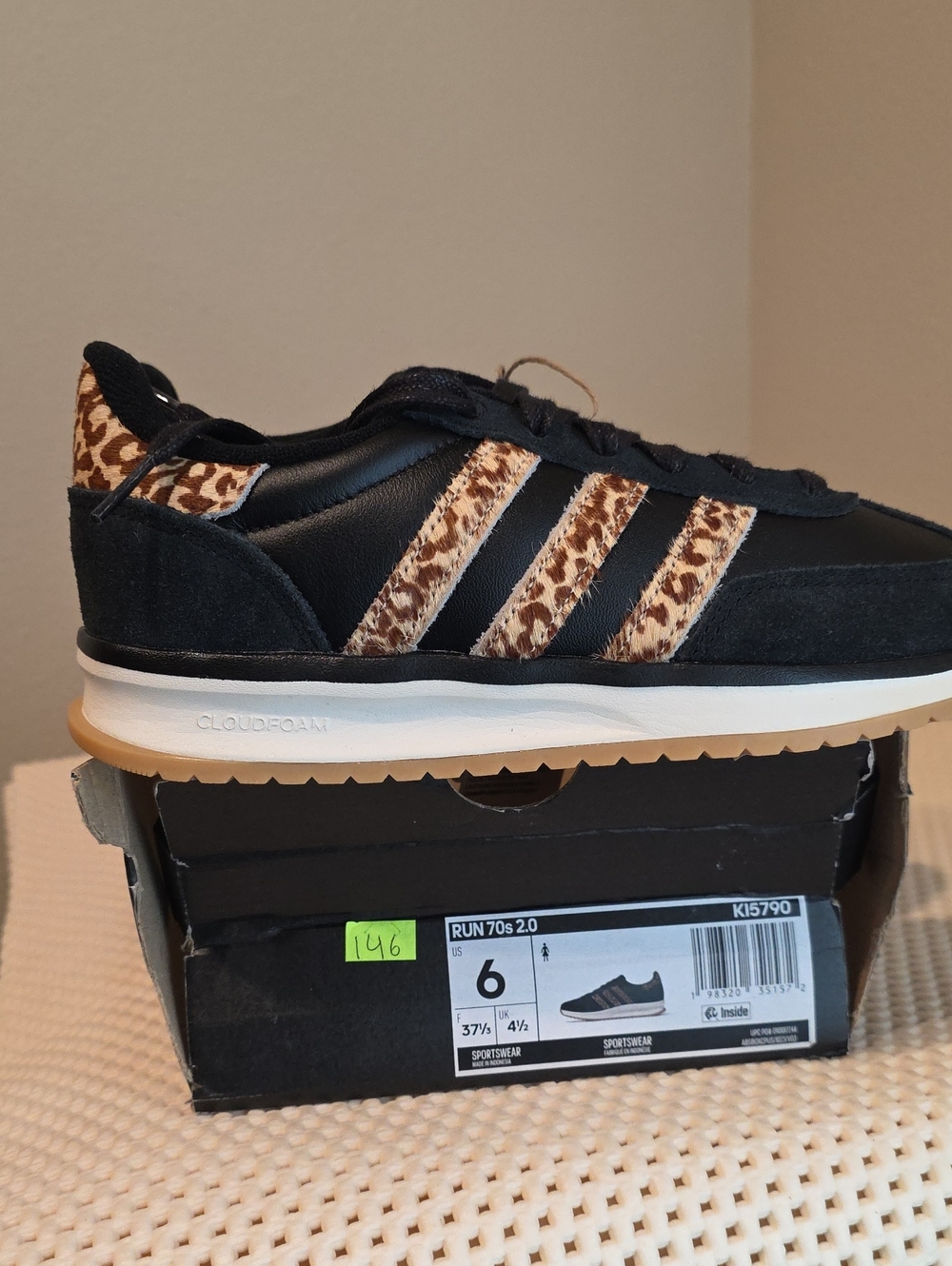 adidas Run 70's 2.0 Black Sneakers with Leopard-Print Stripes